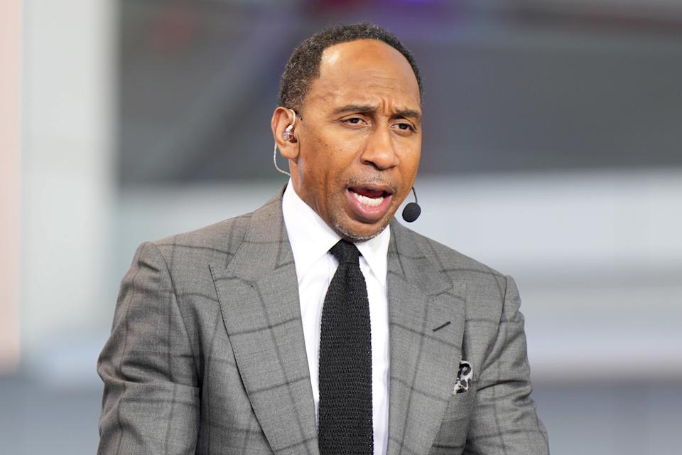 Stephen A. Smith (Stephen Smith) on the ESPN NBA Countdown live set at Intuit Dome.Mandatory Credit&colon; Kirby Lee-Imagn Images