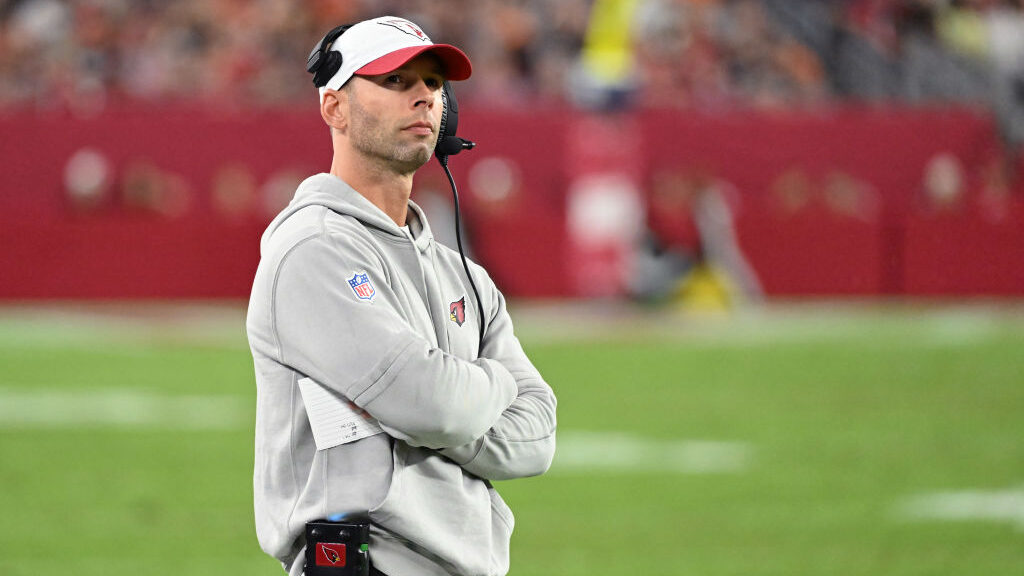 Head coach Jonathan Gannon of the Arizona Cardinals looks on in the third quarter of a game against...