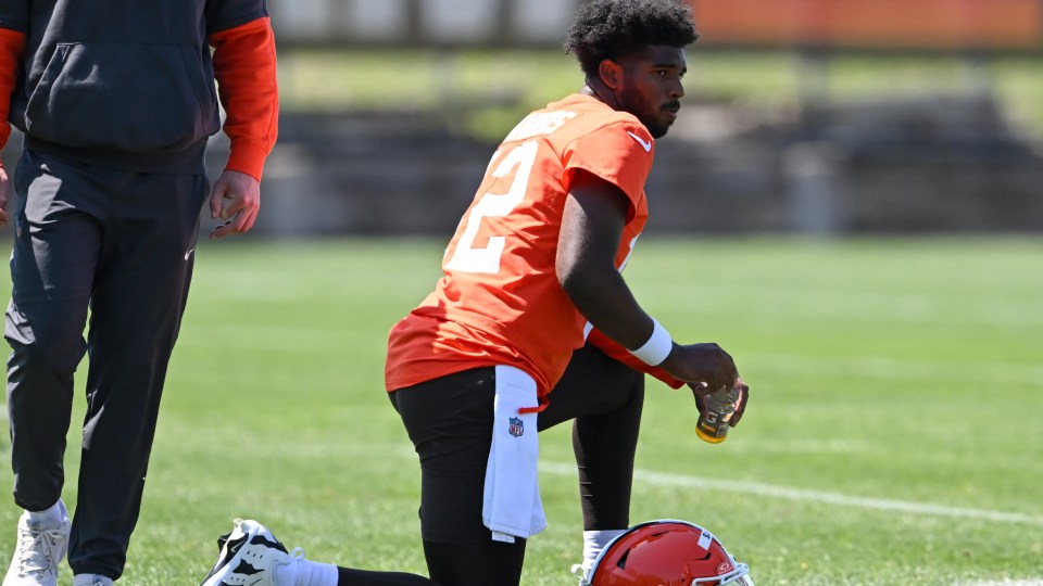 BEREA, OHIO - MAY 10: Shedeur Sanders #12 of the Cleveland Browns looks on during rookie minicamp at CrossCountry Mortgage Campus on May 10, 2025 in Berea, Ohio. (Photo by Nick Cammett/Getty Images)