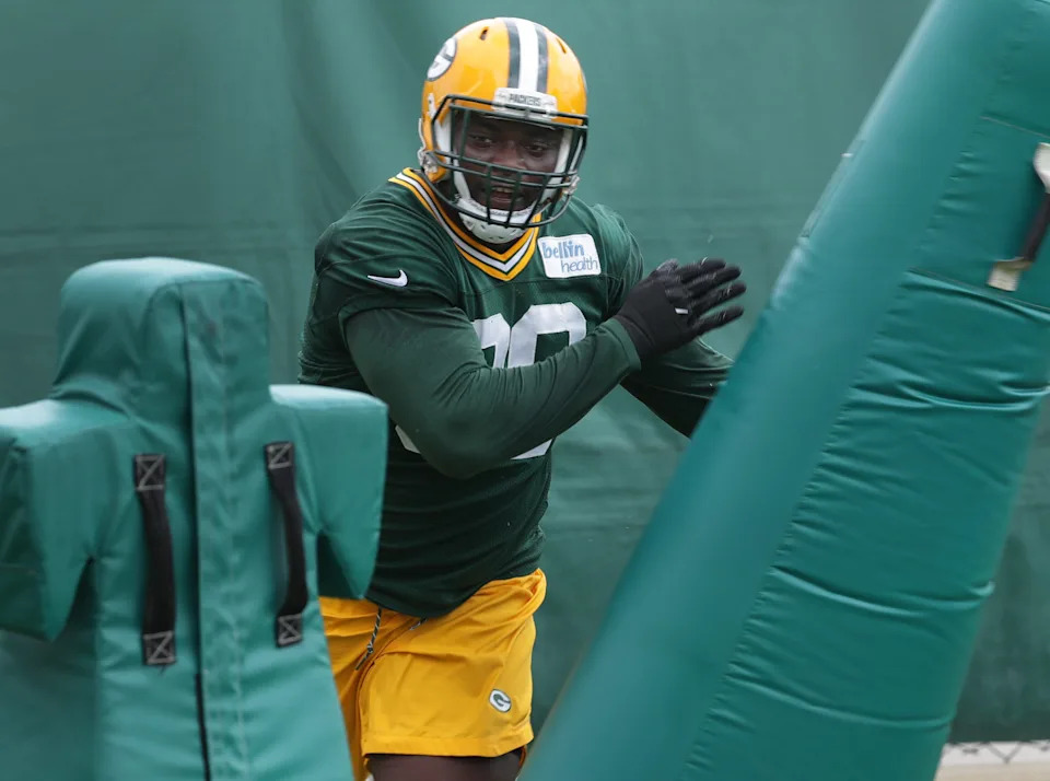 5/31/18; Green Bay, WI, USA; Green Bay Packers defensive tackle Montravius Adams (90) is shown during organized team activities. Mandatory Credit: Mark Hoffman/Milwaukee Journal Sentinel via USA TODAY NETWORK