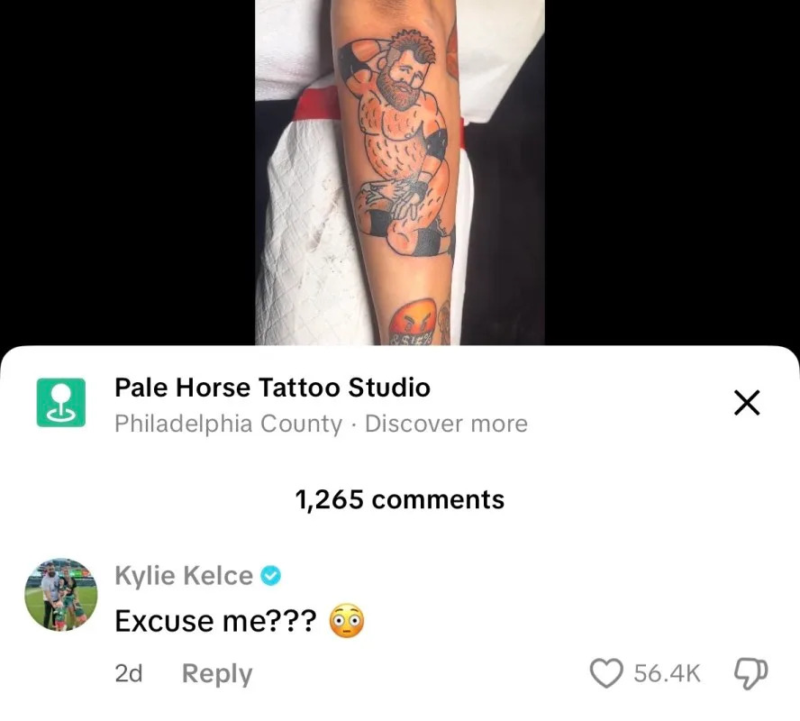 Kylie Kelce commented on a TikTok video showing a tattoo of her husband Jason Kelce.TikTok