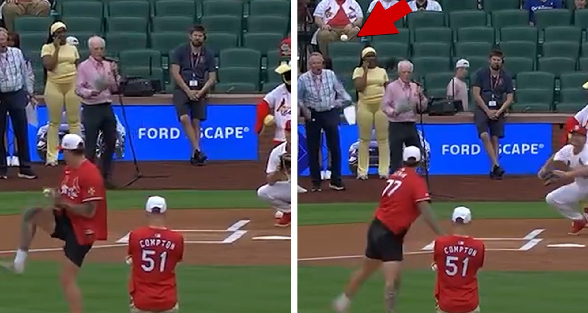 Taylor Lewan Throws Horrible First Pitch At Cardinals Game, Misses Wide Left