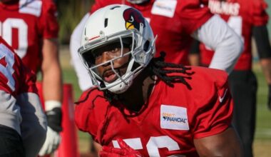 Darius Robinson runs through drills during Cardinals practice...