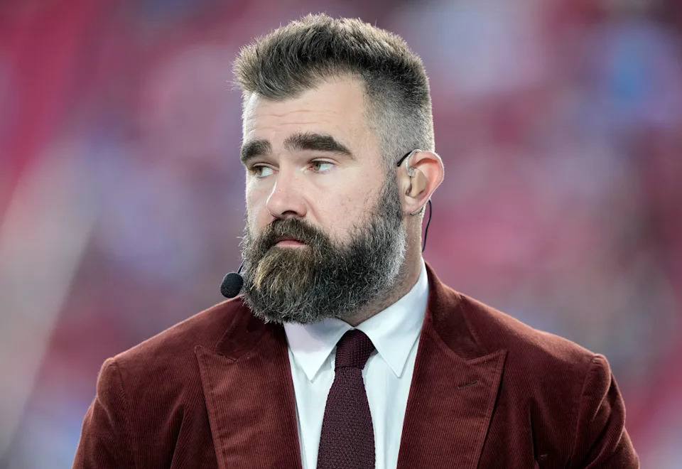 SANTA CLARA, CALIFORNIA - DECEMBER 30: Jason Kelce, ESPN analyst, looks on before the Detroit Lions take on the San Francisco 49ers at Levi's Stadium on December 30, 2024 in Santa Clara, California. (Photo by Thearon W. Henderson/Getty Images)Thearon W. Henderson/Getty Images