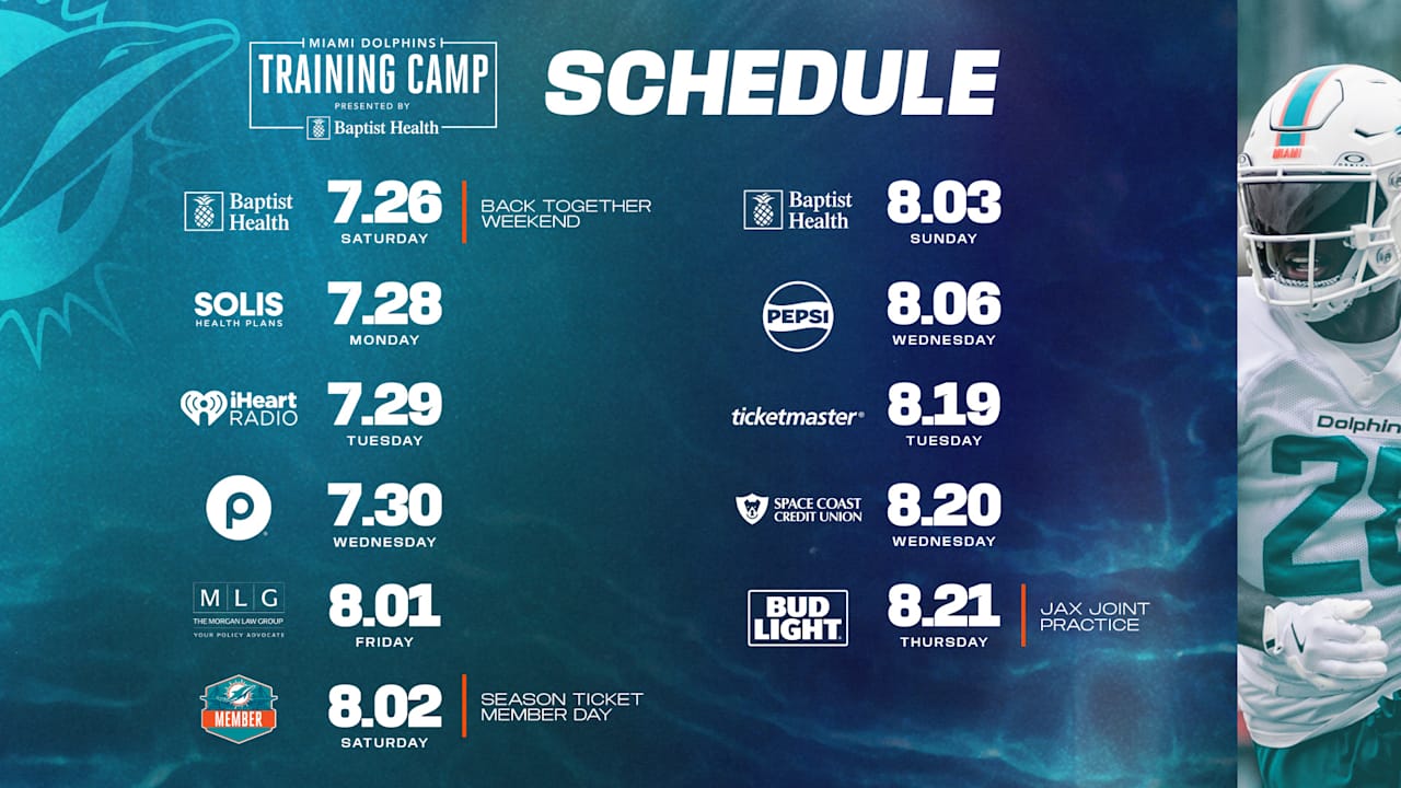 Miami Dolphins Announce Schedule for 2025 Training Camp Presented by Baptist Health