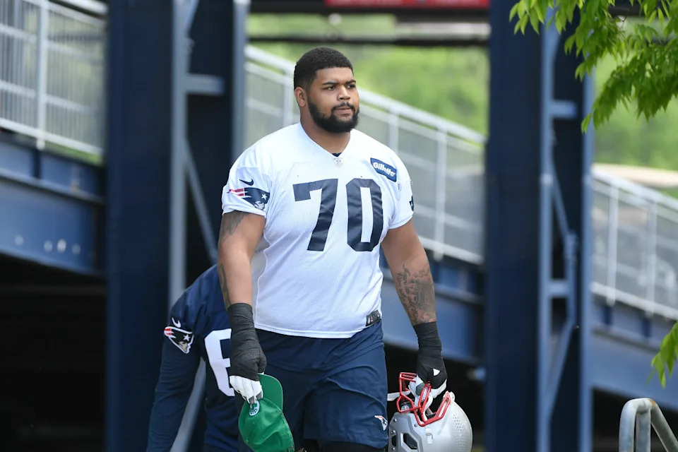New England Patriots offensive tackle Yasir Durant (70) walks to the practice field for the team's OTA at Gillette Stadium.Eric Canha-Imagn Images