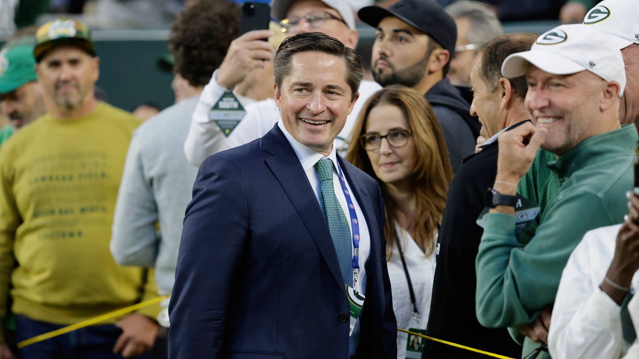Green Bay Packers Vice President and general counsel Ed Policy during an NFL football game Thursday, Sept. 28, 2023, in Green Bay, Wis.