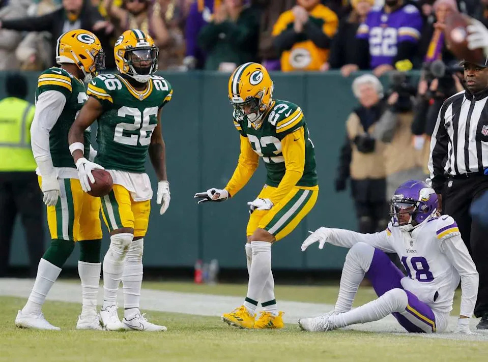 Jaire Alexander does the Griddy after breaking up a pass to Justin Jefferson.© Tork Mason / USA TODAY NETWORK