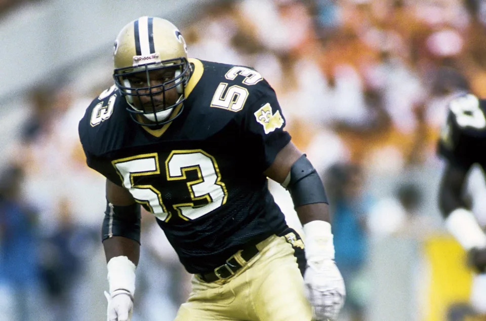 Sep 24, 1989; Tampa, FL, USA; New Orleans Saints linebacker Vaughan Johnson (53) in action against the Tampa Bay Buccaneers at Tampa Stadium. FILE PHOTO; Mandatory Credit: USA TODAY Sports