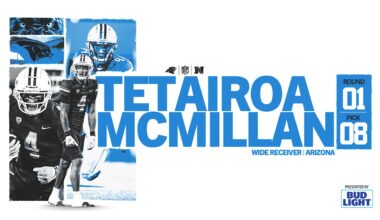 With the No. 8 overall pick, the Panthers draft wideout Tetairoa McMillan