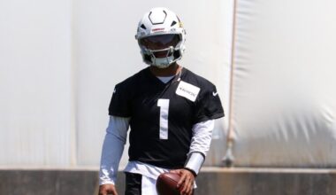 Kyler Murray looks on during Cardinals OTAs...