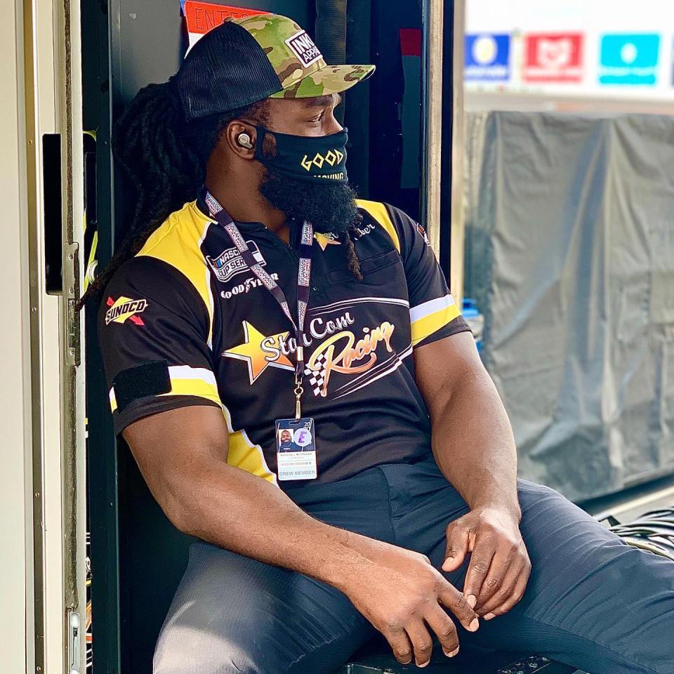 Marshall McFadden, former Pittsburgh Steelers player, now a NASCAR mechanic.