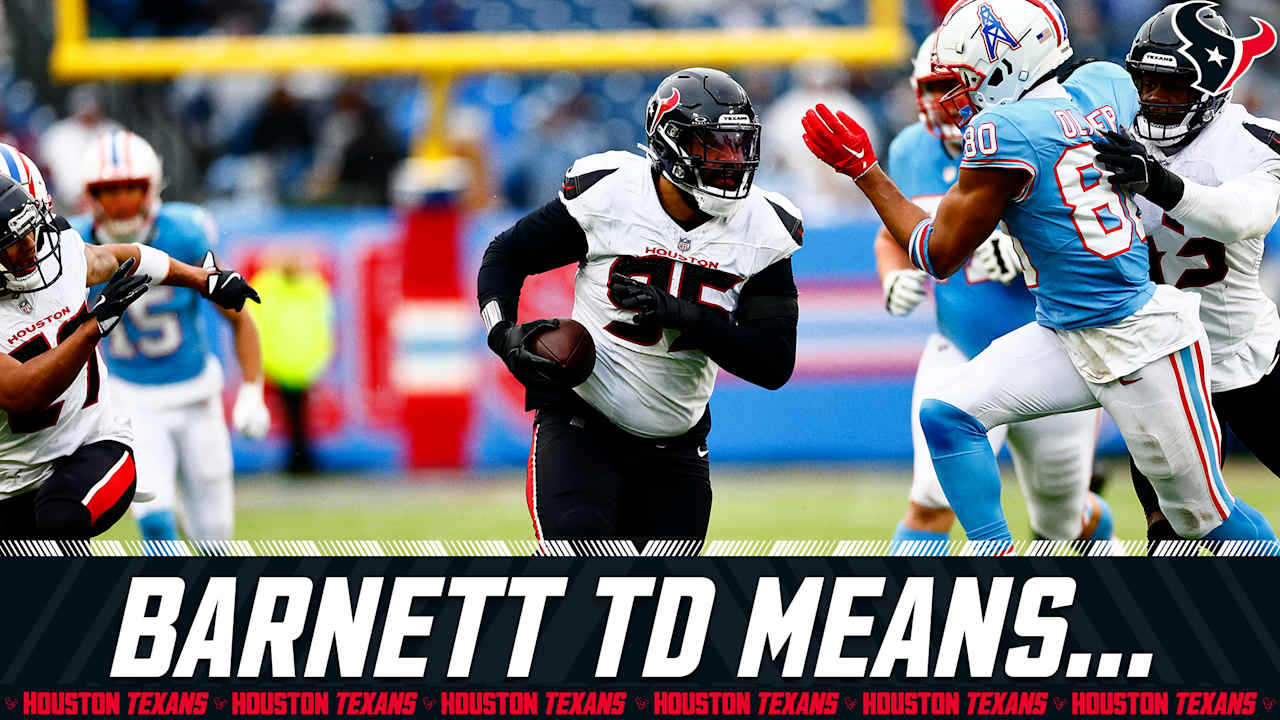 Houston Texans defensive end Derek Barnett picked up a fourth quarter fumble by the Tennessee Titans and rumbled 36 yards for a touchdown.