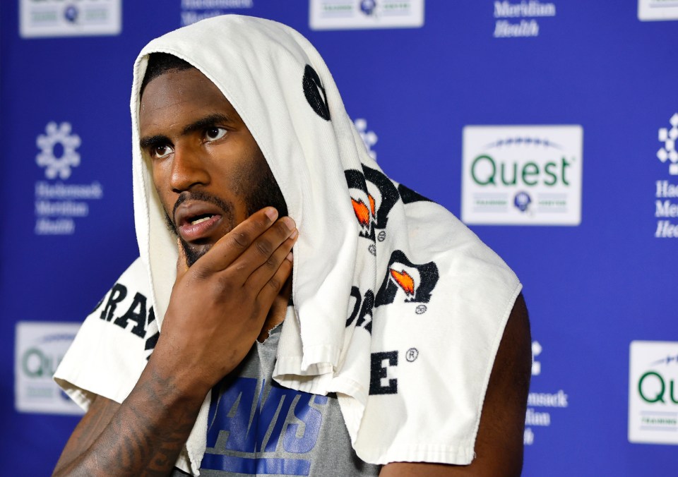New York Giants linebacker Brian Burns at a press conference.