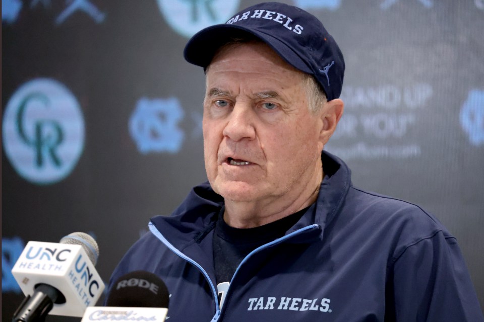 North Carolina Tar Heels coach Bill Belichick at a press conference.