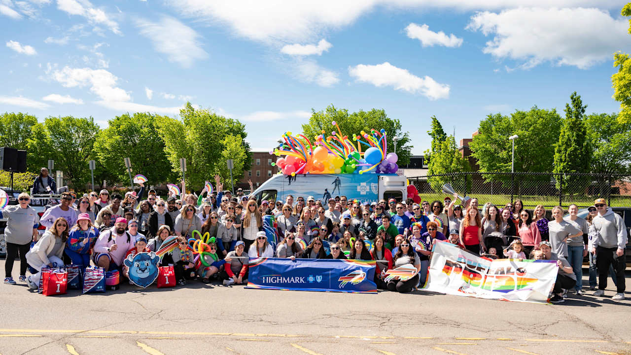 In the Community | Buffalo Bills and Highmark BCBS Staff participate in the 2025 Buffalo Pride Parade