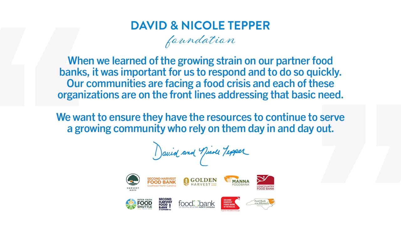 The David & Nicole Tepper Foundation announces over $10 million commitment to all food banks in the Carolinas