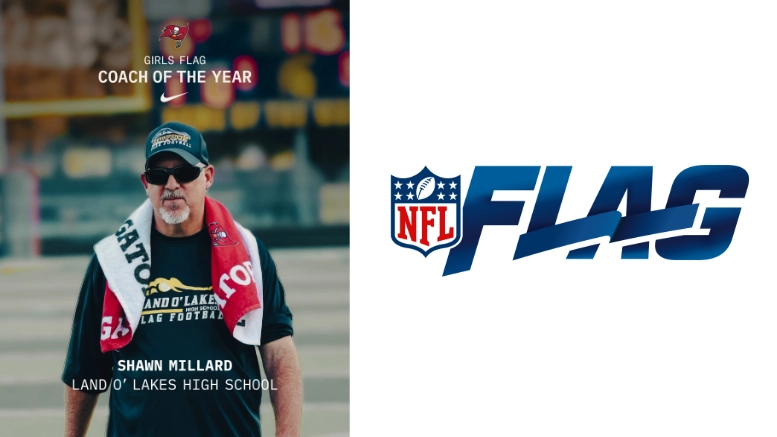 Land O' Lakes Shawn Millard is the 2025 Tampa Bay Buccaneers Girls' Flag Coach of the Year.