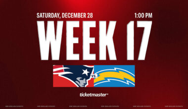 Patriots to Host Chargers on Saturday, December 28 at 1 PM