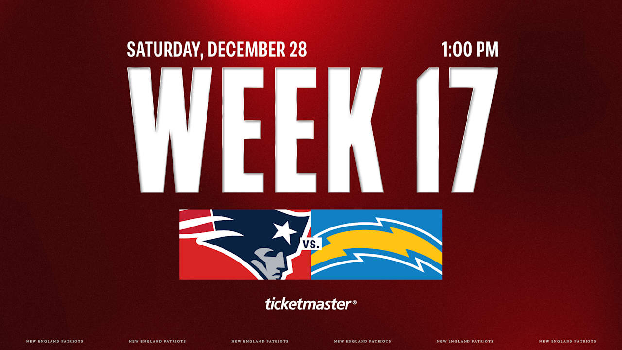 Patriots to Host Chargers on Saturday, December 28 at 1 PM
