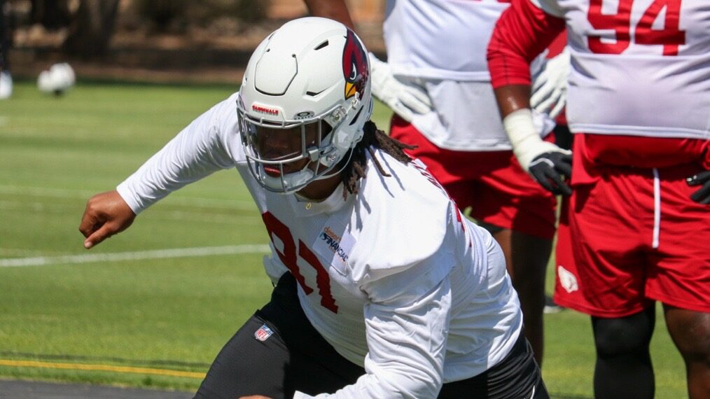 Walter Nolen III participates in drills during Cardinals minicamp...