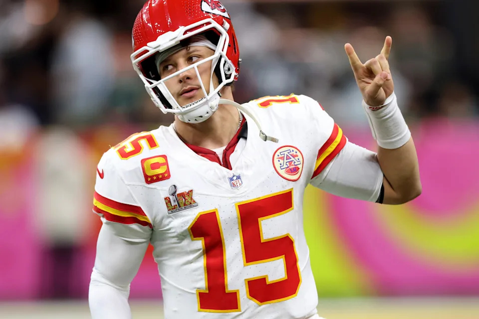 NEW ORLEANS, LOUISIANA - FEBRUARY 09: Patrick Mahomes #15 of the Kansas City Chiefs reacts in the fourth quarter against the Philadelphia Eagles during Super Bowl LIX at Caesars Superdome on February 09, 2025 in New Orleans, Louisiana. (Photo by Jamie Squire/Getty Images)Jamie Squire/Getty Images