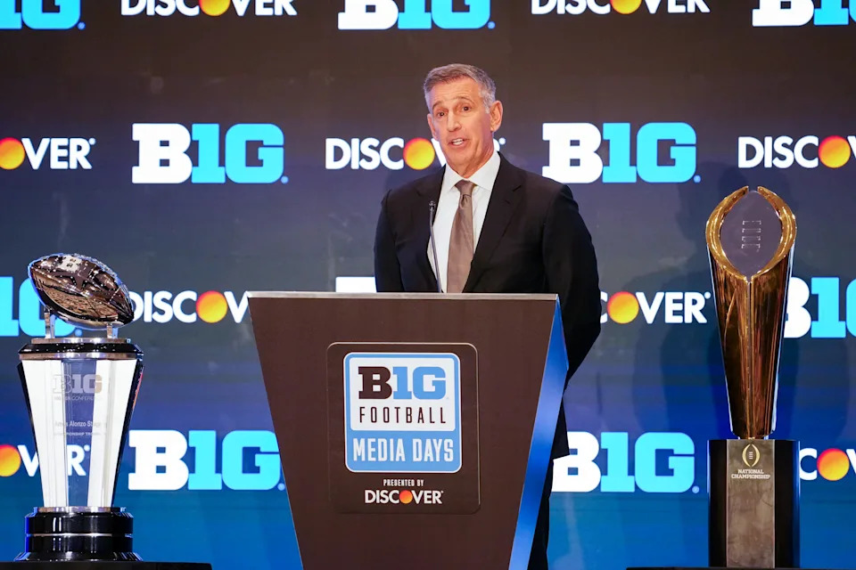 LAS VEGAS, NEVADA - JULY 22: Big Ten Conference Commissioner Tony Petitti speaks during the 2025 Big Ten Football Media Days at Mandalay Bay Convention Center on July 22, 2025 in Las Vegas, Nevada. (Photo by Louis Grasse/Getty Images)