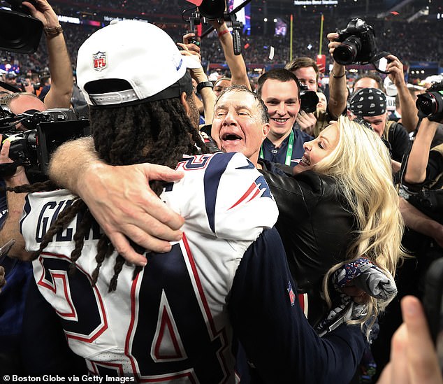 Belichick celebrates his sixth Super Bowl win with his then-girlfriend and Gilmore