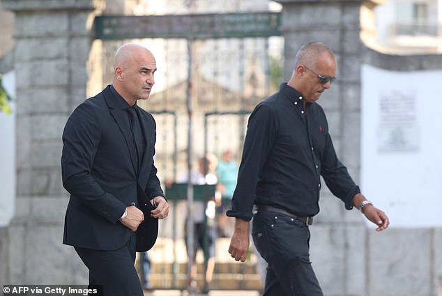 Portugal's national football team coach Roberto Martinez (left) arrives for the funerals of Diogo Jota and his brother Andre Silva at the Igrega Matriz de Gondomar