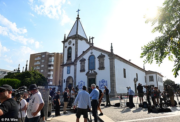 Media gather at the funeral of Diogo Jota being held at Igreja Matriz de Gondomar on Saturday