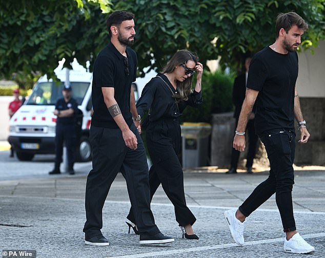 Manchester United and Portugal player Bruno Fernandes arrives at the funeral of Diogo Jota and Andre Silva at Igreja Matriz de Gondomar