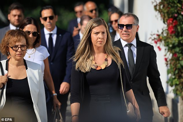 Portuguese Minister of Sports Margarida Balseiro Lopes (centre) arrives for the funeral of Diogo Jota and his brother Andre Silva, in Gondomar