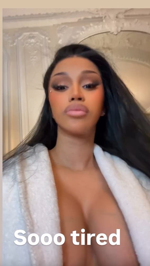 Cardi also shared a clip captioned 'sooo tired' to her Stories on Sunday, in which she lamented about her lack of sleep, though she did not address why she decided to delete Stefon's photos