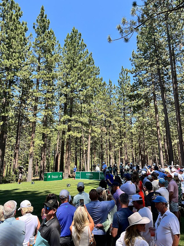 The incident occurred at the 16th tee (pictured), where the Kelces can be seen waiting to play