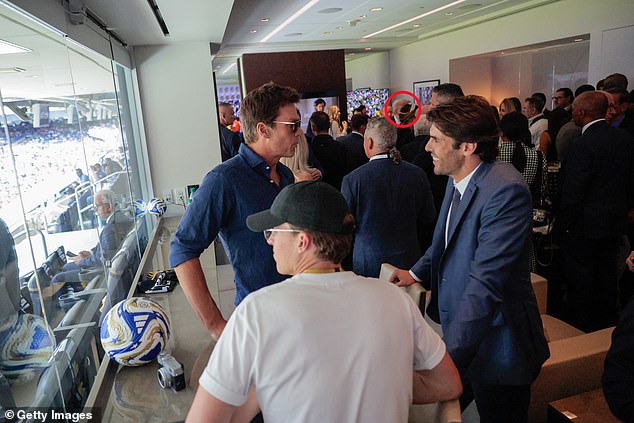 The quarterback was seen having a conversation in the president's luxury suite. Trump is circled in red