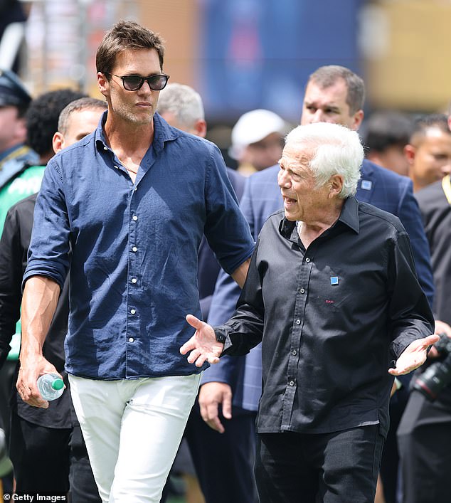 Brady walked with Patriots owner Robert Kraft on the MetLife Stadium sideline
