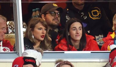 Caitlin Clark (R) opened up about what it's like sitting in a luxury box with Taylor Swift