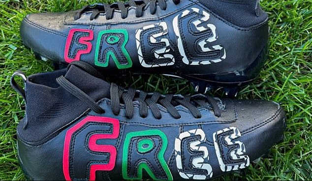 The linebacker first wore the cleats bearing the political message last season