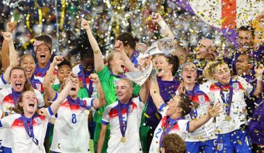 England players celebrate with the trophy after winning the UEFA Women's Euro 2025