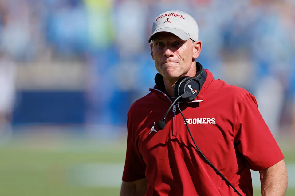 OXFORD, MS - OCTOBER 26: Oklahoma Sooners head coach Brent Venables looks on during a college football game against the Mississippi Rebels on October 26, 2024 at Vaught-Hemingway Stadium in Oxford, Mississippi. (Photo by Joe Robbins/Icon Sportswire via Getty Images)