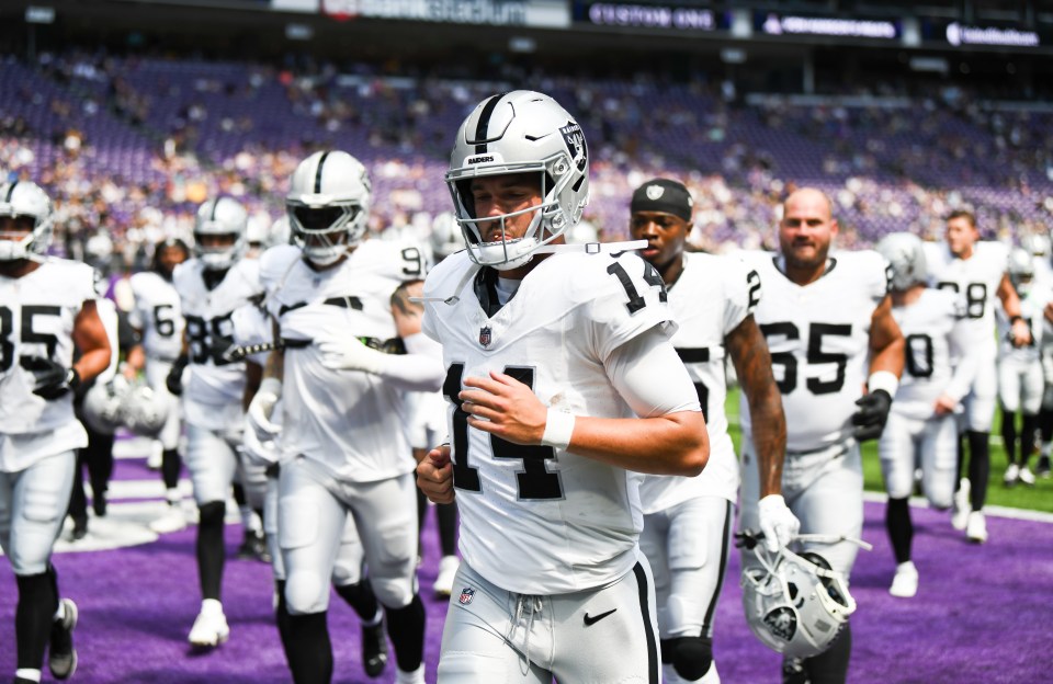 Las Vegas Raiders player #14 walking to the locker room.