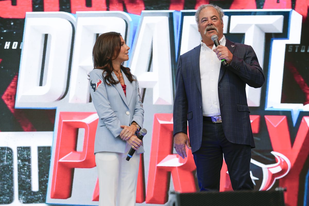 Houston Texans fans gather in downtown Houston to watch the 2025 NFL Draft