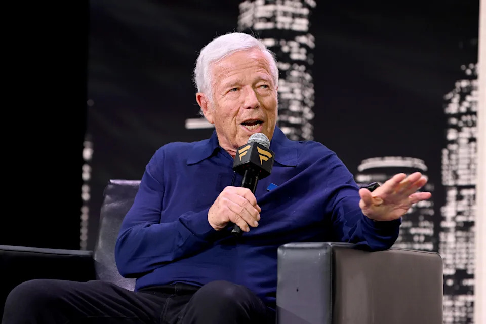 NEW YORK, NEW YORK - JUNE 20: New England Patriots owner Robert Kraft speaks onstage at Fanatics Fest NYC 2025 at Javits Center on June 20, 2025 in New York City. (Photo by Bryan Bedder/Getty Images for Fanatics)