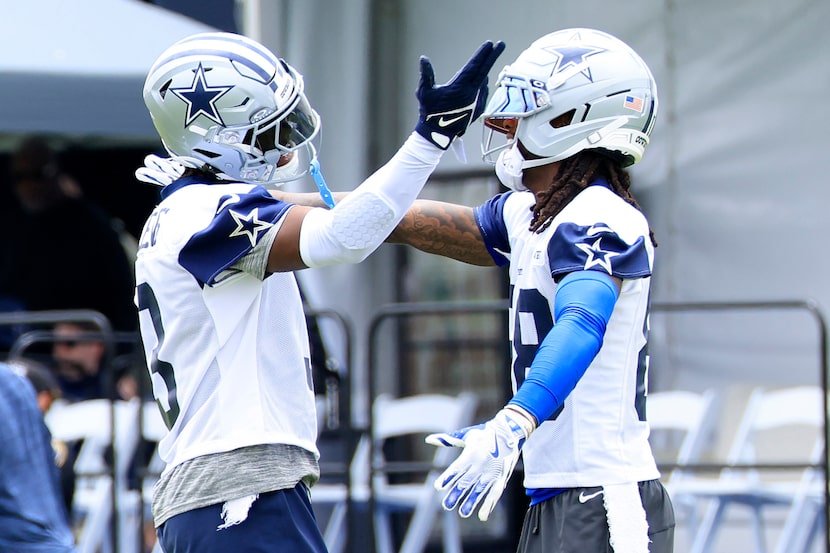 Dallas Cowboys wide receivers George Pickens (left) and CeeDee Lamb (right) tried out their...