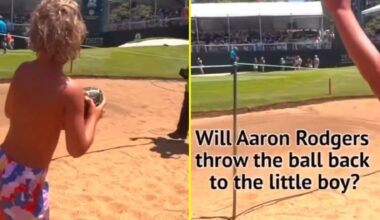 Fans divided after Aaron Rodgers throws 'heartbroken' kid's ball away and fires back at Terry Bradshaw criticism