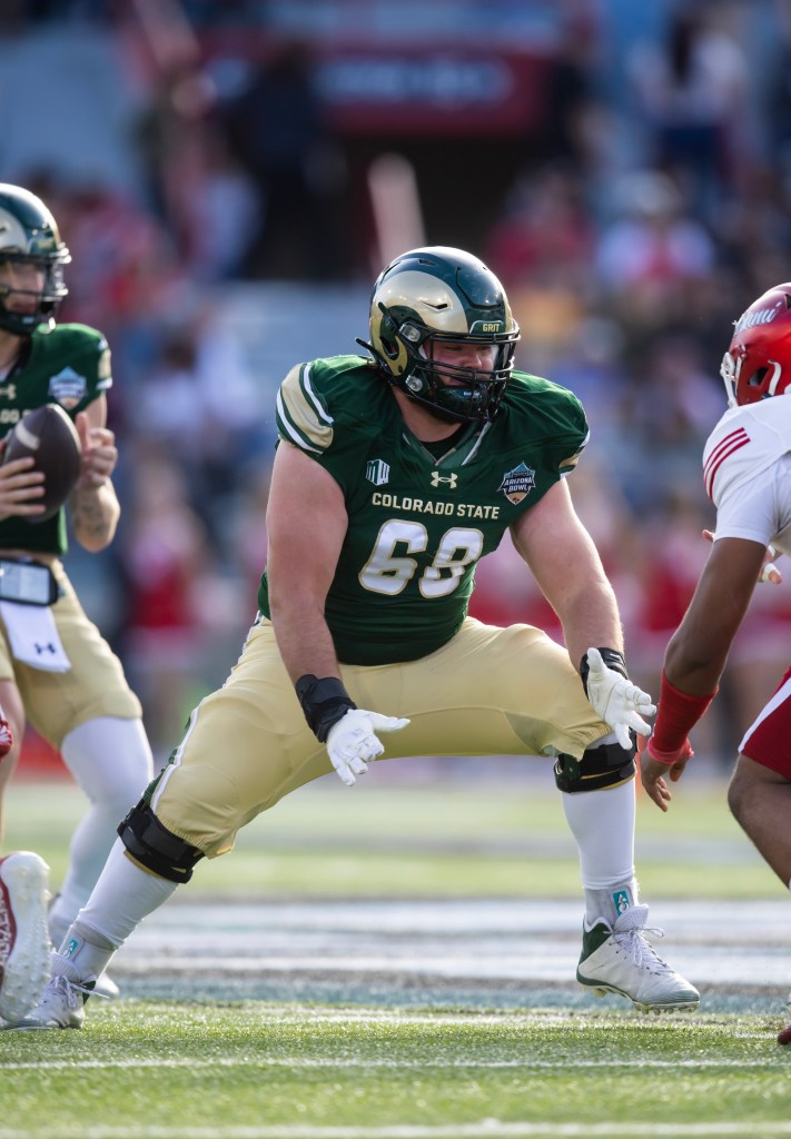 Colorado State Rams offensive lineman Drew Moss (68) against the Miami (OH) RedHawks during the Snoop Dogg Arizona Bowl at Arizona Stadium. 