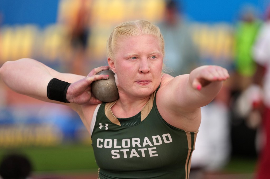 Mya Lesnar of Colorado State wins the women's shot put at 62-4 1/2 (19.01m) during the NCAA Track and Field Championships at Hayward Field. 