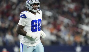 Dallas Cowboys Tyler Guyton, CeeDee Lamb, Micah Parsons potential jenga pieces