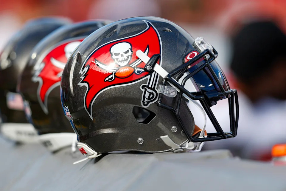 TAMPA, FL - JANUARY 23: Tampa Bay Buccaneers helmet during the NFC Divisional playoff game between the Los Angeles Rams and the Tampa Bay Buccaneers on January 23, 2022, at Raymond James Stadium in Tampa , FL. (Photo by Jordon Kelly/Icon Sportswire via Getty Images)Icon Sportswire&sol;Getty Images