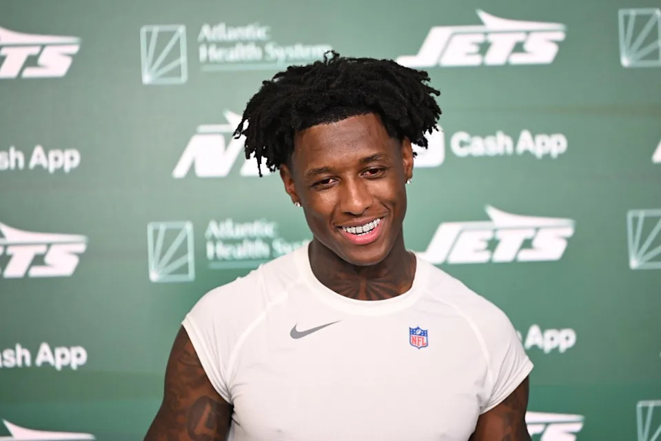 Jets cornerback Sauce Gardner talks to the media at minicamp in Florham Park, NJ on June 12, 2025. Bill Kostroun/New York Post